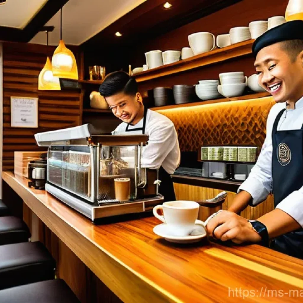 브랜드 충성도와 향기 마케팅의 연결 - **Prompt 1: "A bustling, inviting Malaysian cafe on a sunny afternoon. The warm, golden light stream...