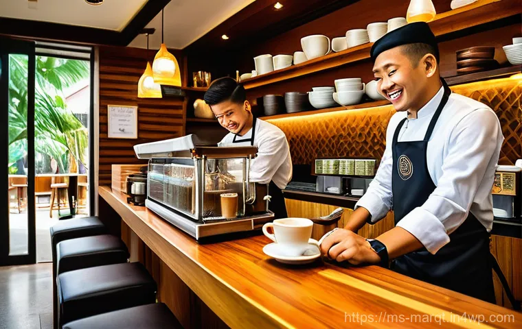 브랜드 충성도와 향기 마케팅의 연결 - **Prompt 1: "A bustling, inviting Malaysian cafe on a sunny afternoon. The warm, golden light stream...