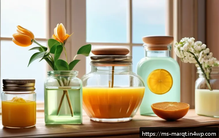 향기 마케팅과 제품 디자인의 관계 - A serene beauty product scene featuring a variety of floral and fresh fruit-scented lotions and soap...